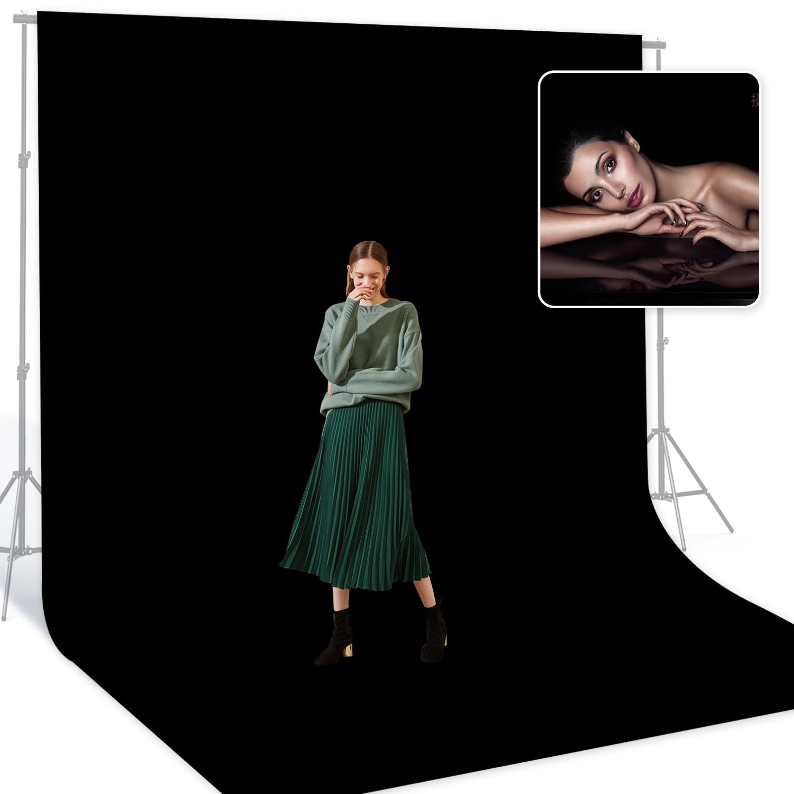 Black 10 x 20 Ft Large Photography Backdrop Screen, Black Non-Reflective Fabr…