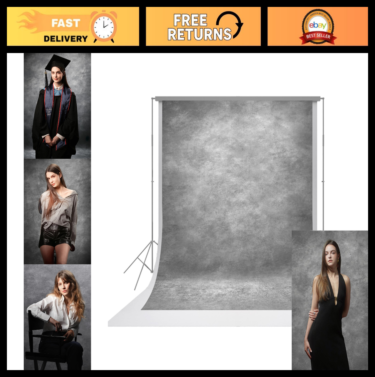 8x10ft Grey Photo Backdrop for Portraits & Headshots – Abstract Textured Design