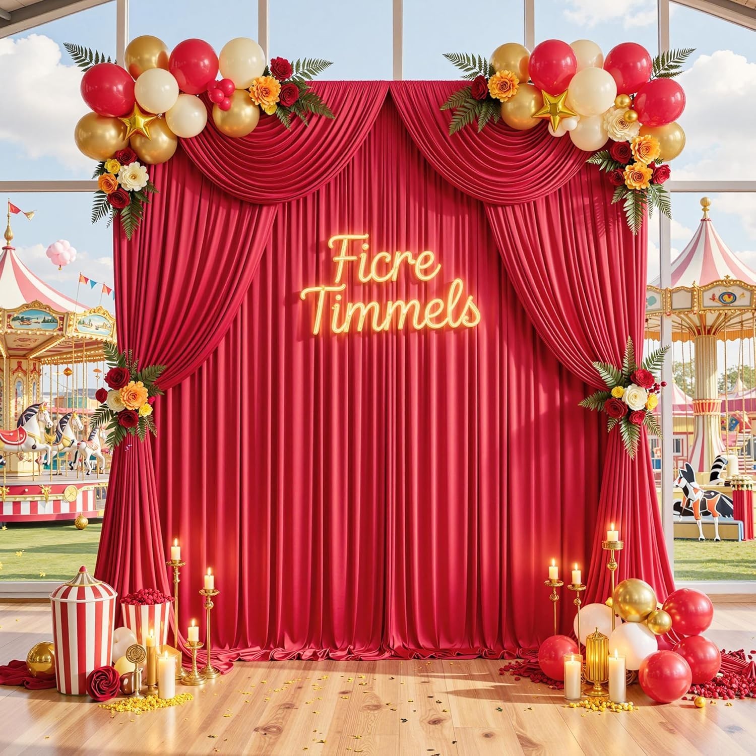 10ft x 8ft Wrinkle Free Red Backdrop Curtains for Parties, Polyester Photo Ba…