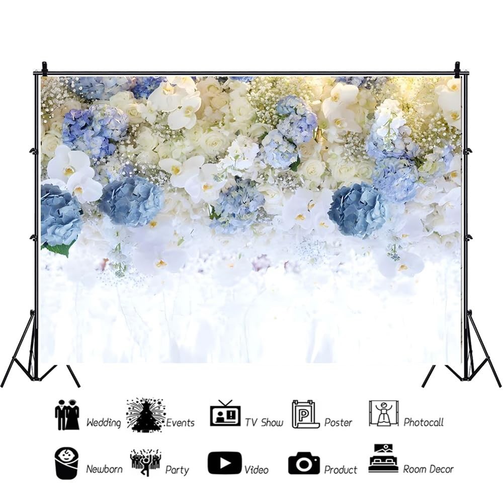 White Blue Flowers Backdrop 7x5ft (210x150cm) for Wedding Photography – Party