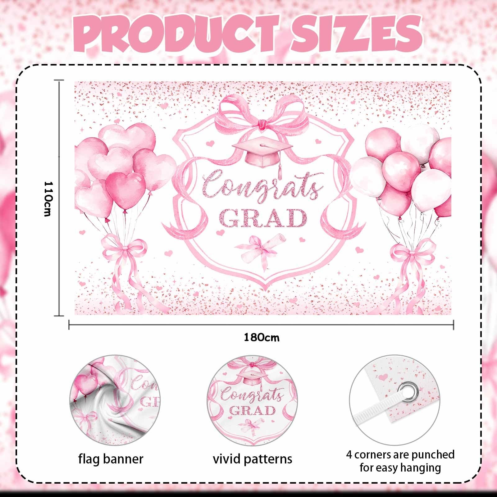 Coquette Congrats Grad Backdrop Pink Bow 2026 Graduation Photography Background