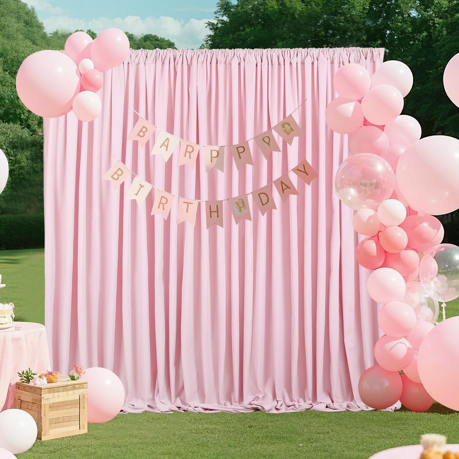 2 Panels 5×8 ft Pink Backdrop Curtain Polyester Fabric for Valentine’s Day