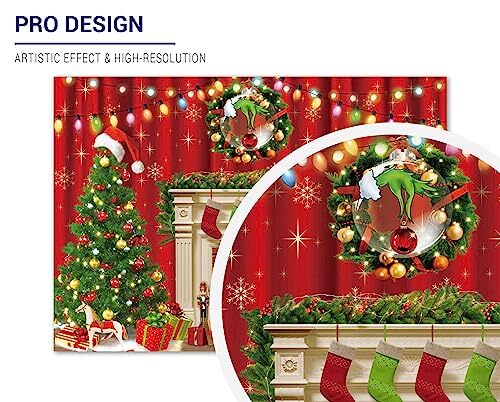 Christmas Fireplace Party Backdrop Cartoon Stole Christmas 7x5ft Christmas2