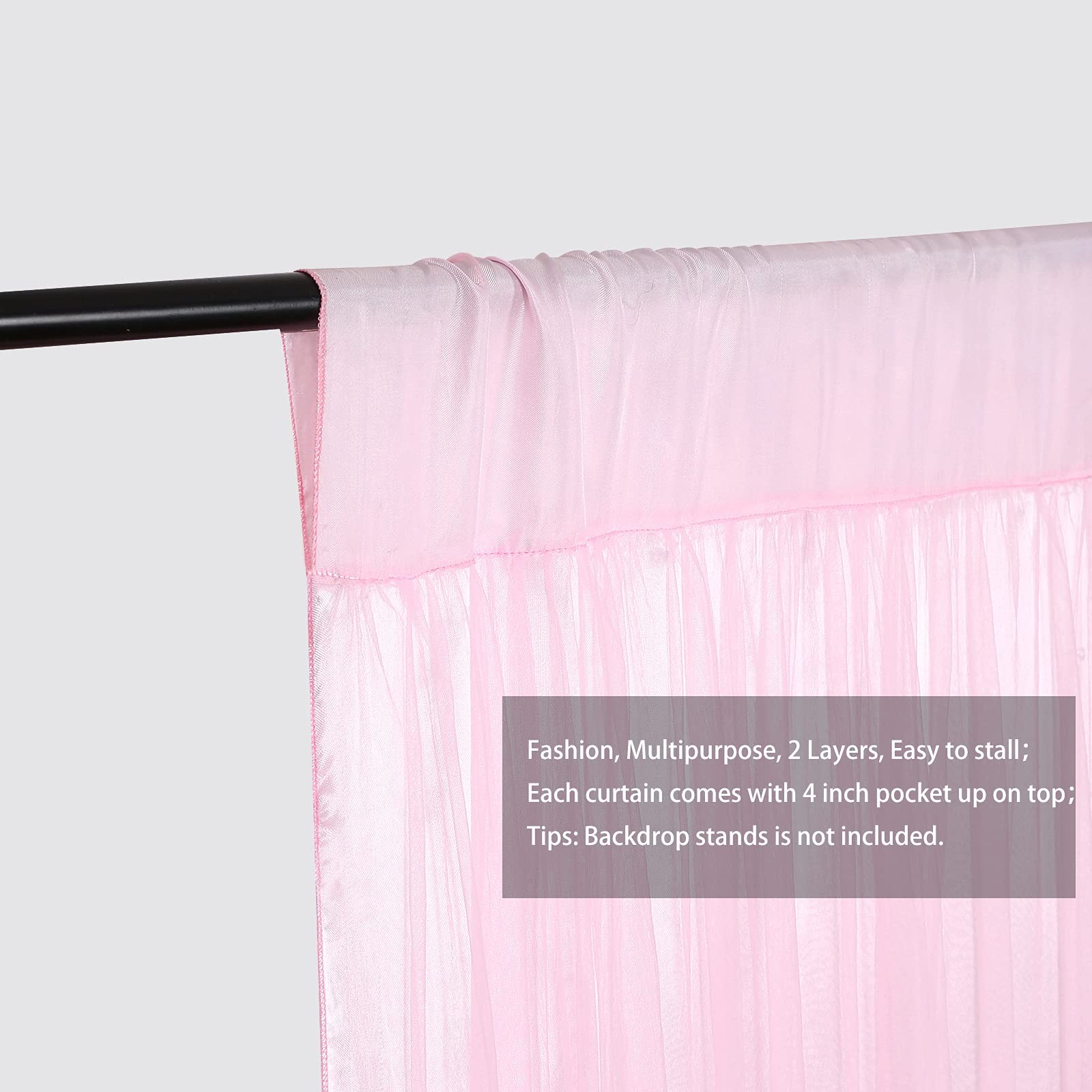 Pink Tulle Backdrop 5x7FT Curtains Sheer Satin Wedding Baby Shower Drapes