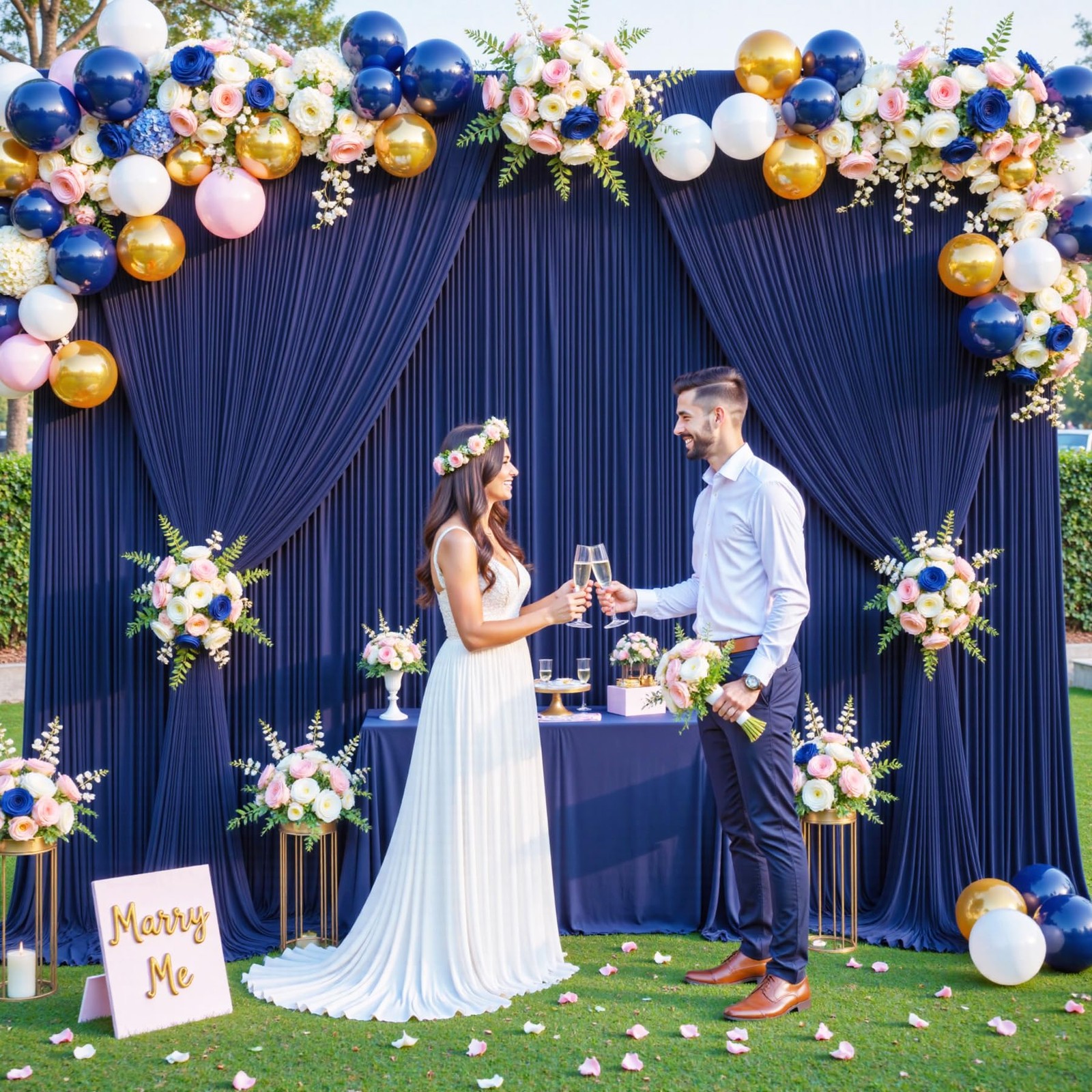 2 PCS 5×10 Ft Navy Blue Backdrop Curtain Wrinkle Free Photo Background Drape