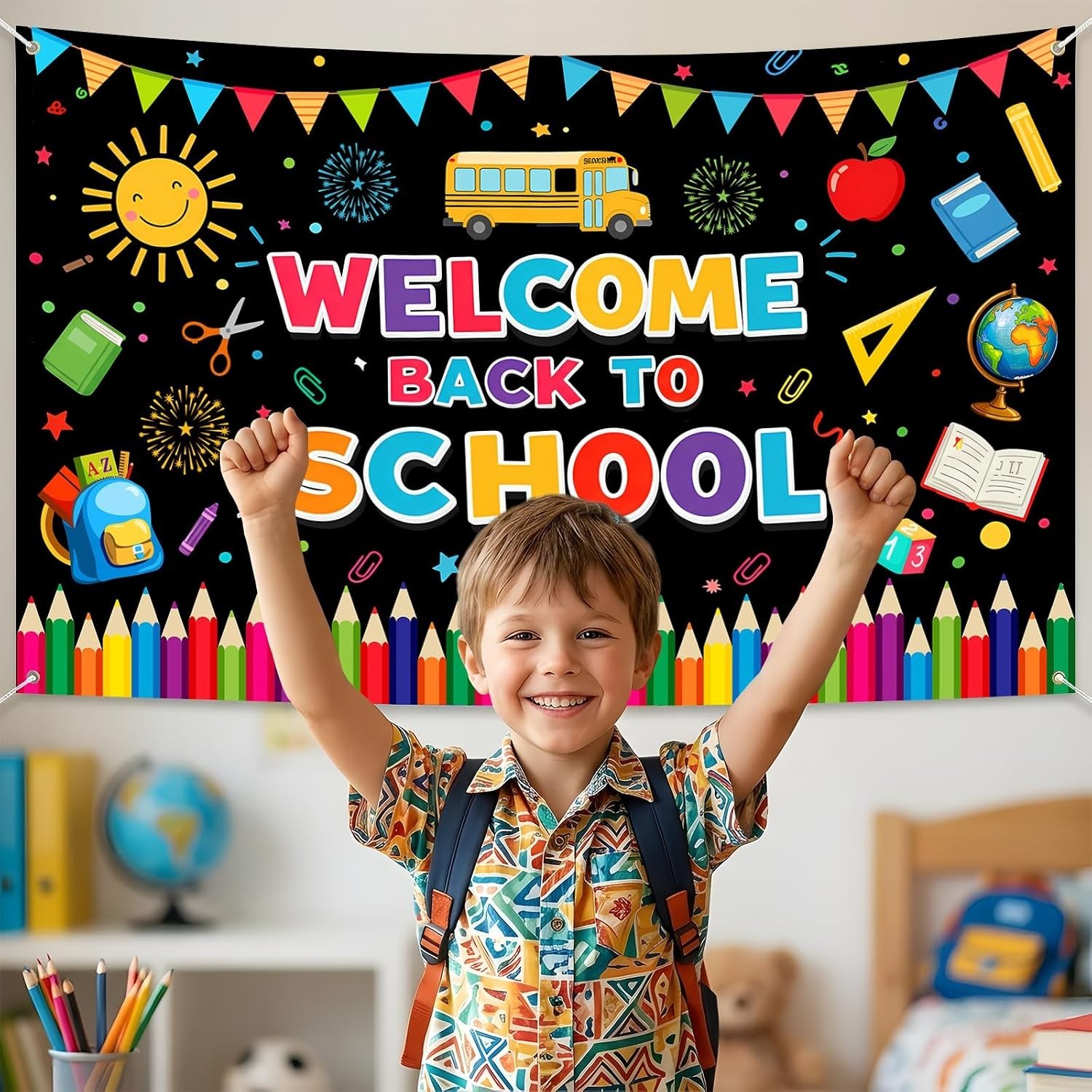 Colorful 5.9×3.6ft Back to School Banner Backdrop – Perfect for Celebrations
