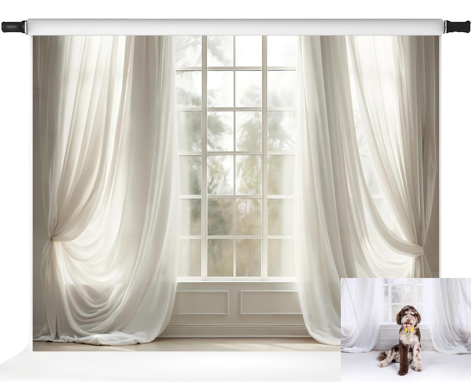 7x5ft White Curtain Backdrop Window Photo Interior Room Family Portrait Props