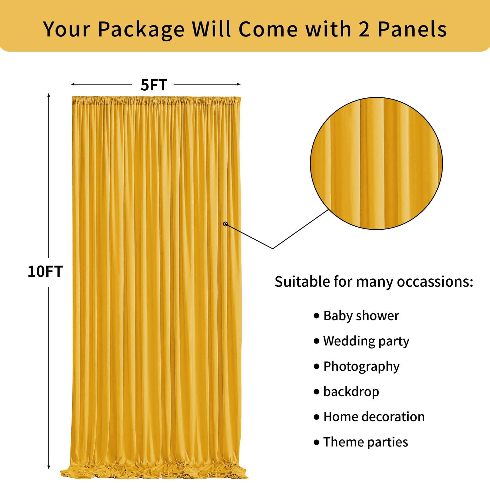 10×10 Ft Wrinkle Free Yellow Backdrop Curtain Polyester 2 Panels 5×10 Ft Party
