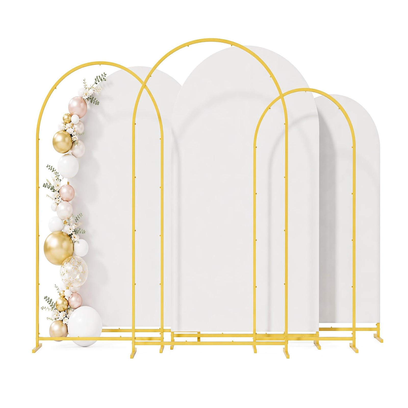 3 Pack Wedding Arch Backdrop Stand 4+5+6 FT, Small Metal Arch Frame with 3 Ba…