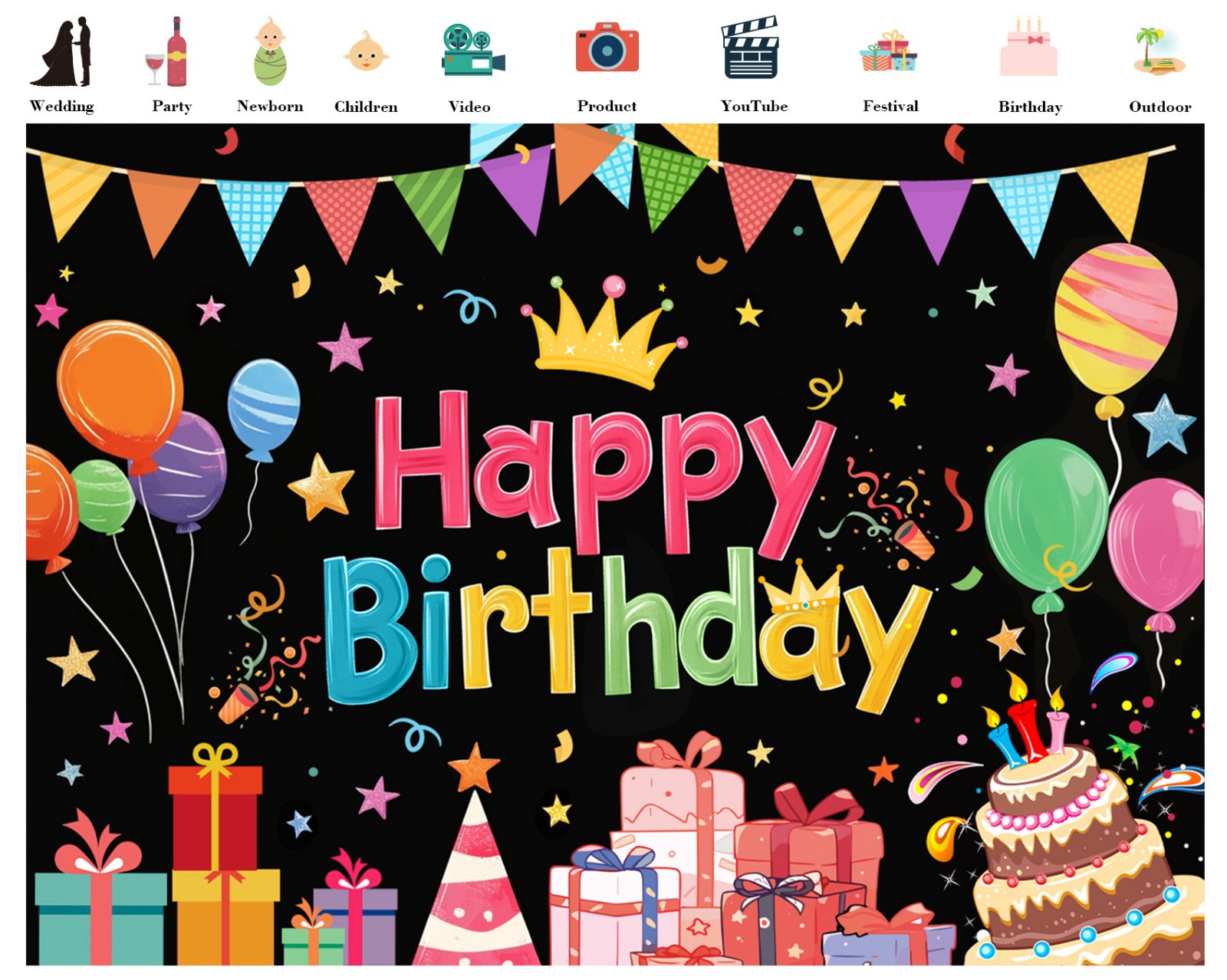 10x8ft Colorful Cartoon Balloon Happy Birthday Vinyl Backdrop Photo Background