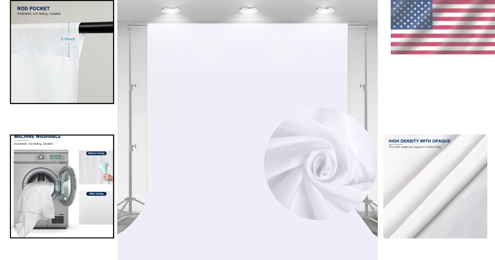 High-Density Non-Reflective White Backdrop for Photos – Machine Washable