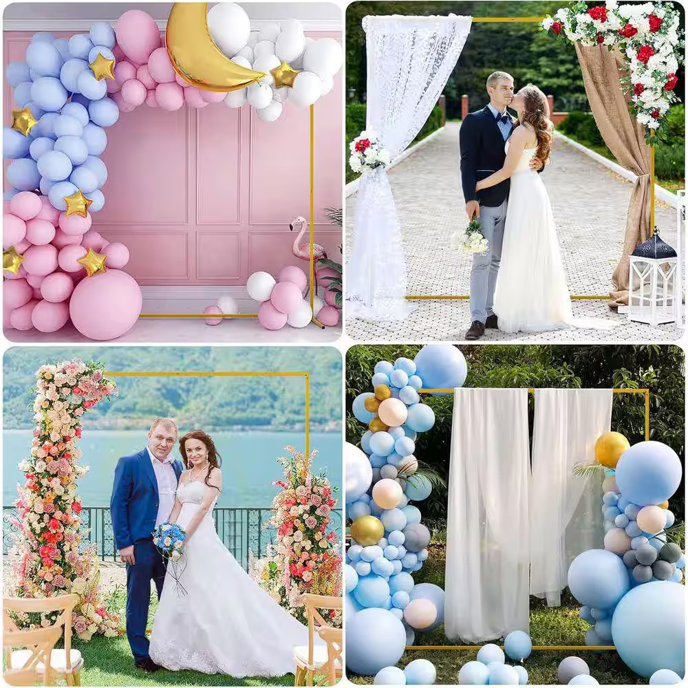 Square Metal Wedding Arch Backdrop Stand 6.6 Ft. X 6.6 Ft. Gold Balloon Frame fo