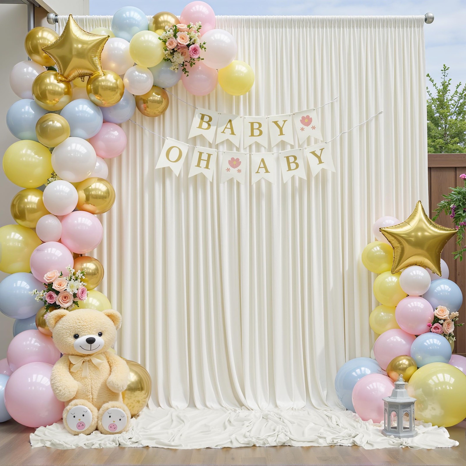 20ft x 10ft Wrinkle Free Ivory Backdrop Curtain for Parties, 4 Panels 5x10ft …