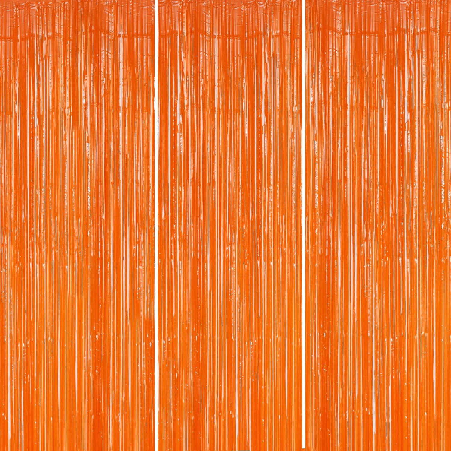 Orange Foil Fringe Backdrop 3 Pack 3.3×8.2 Ft Metallic Tinsel Curtain Party