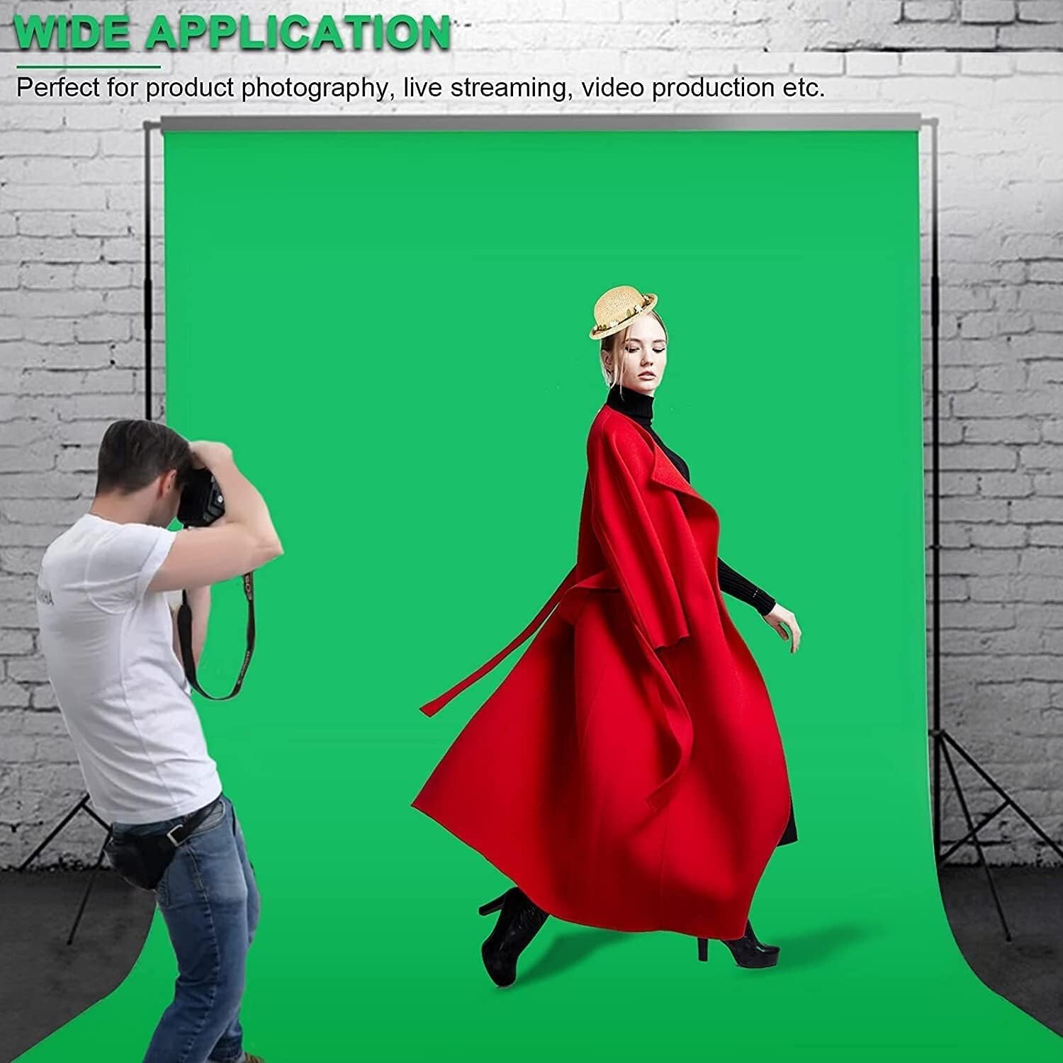 Wrinkle-Resistant 7 X 10 FT Green Screen for Portraits & Video Conferencing