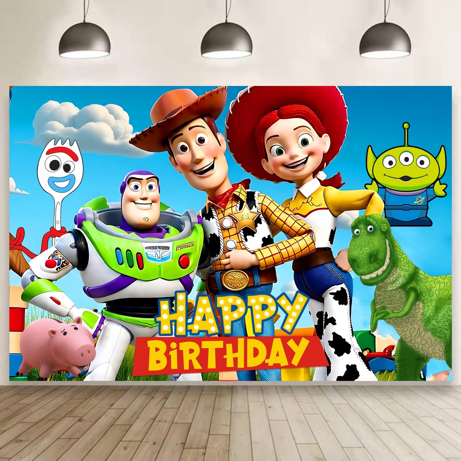 W-J Happy Birthday Backdrop Cartoon for Toy Inspired Story Birthday Party Sup…