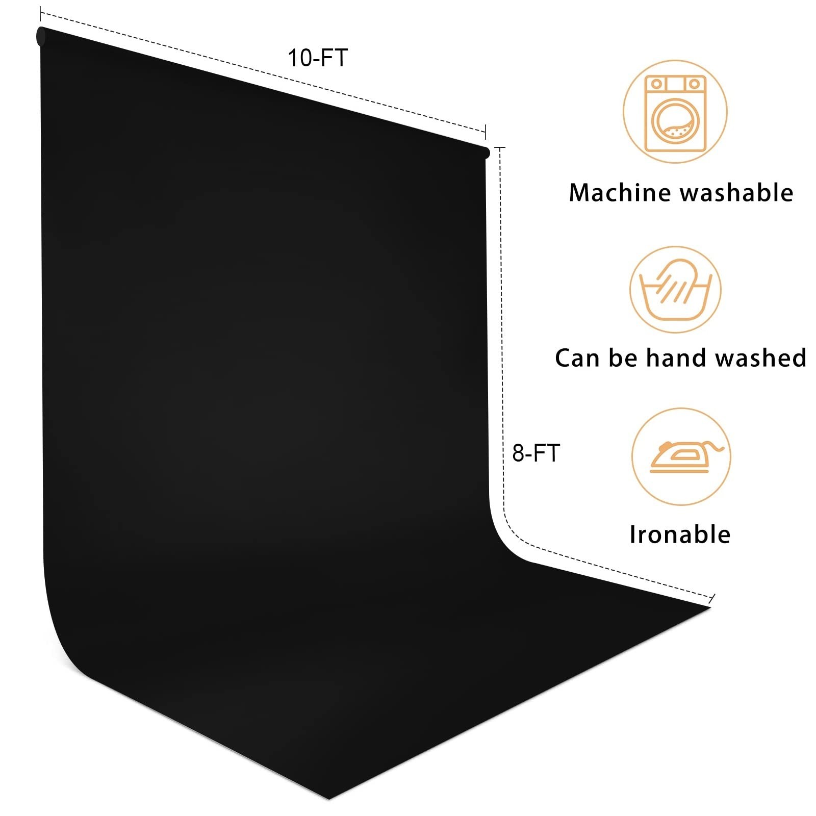 Aimosen 10×8 FT Black Backdrop Background for Photography, 8 X 10FT,