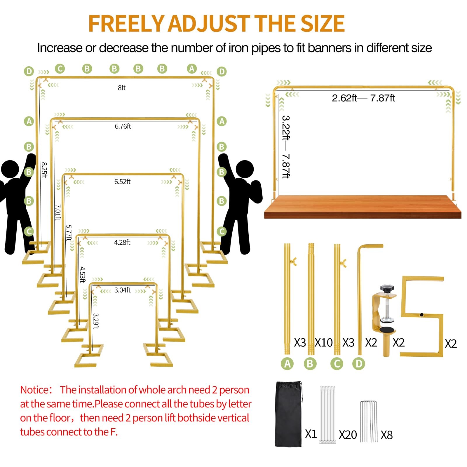 8.2FT Square Arch Backdrop Stand,Metal Gold Backdrop Stand Heavy Duty Adjusta…