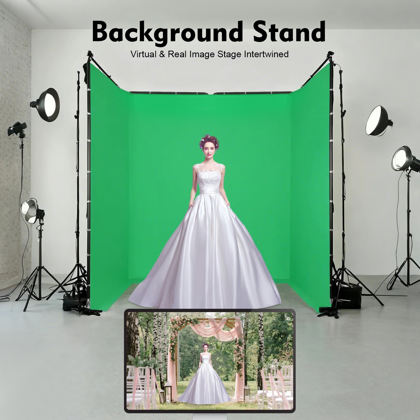 12.73*7.55ft Photography Backdrop Stand Kit with Green Cloth For Photo Studio