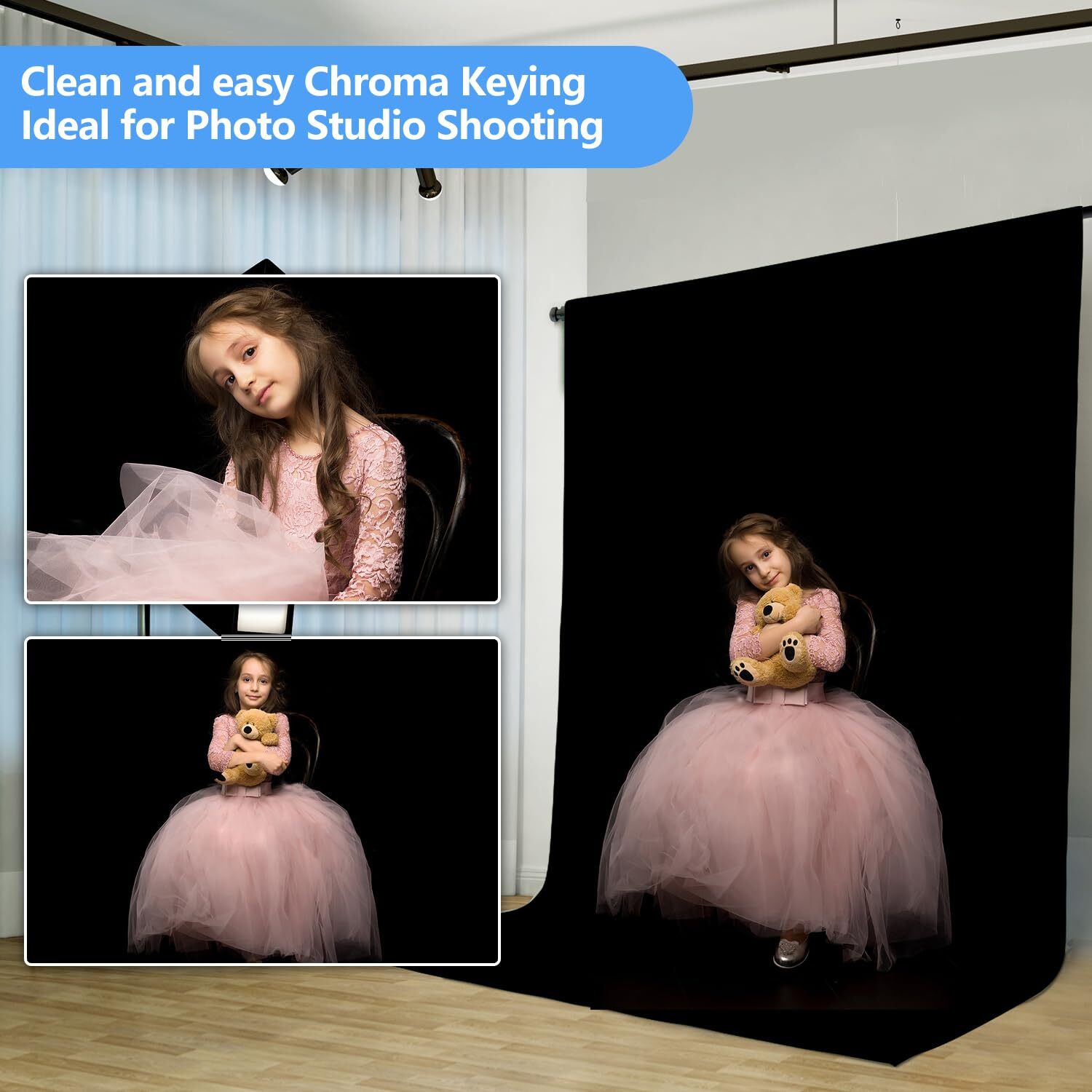 Black Backdrop Curtain 5X6.5 Ft Black Photo Backdrop for Photoshoot Party Vi