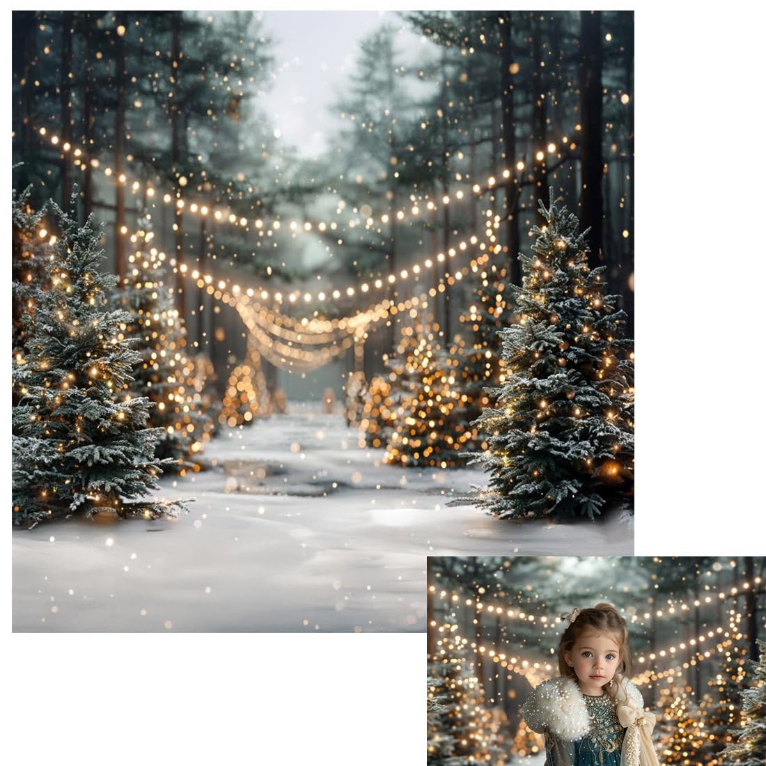 Kate 10x10ft Snowy Forest Christmas Tree Market Decoration 10x10ft, white