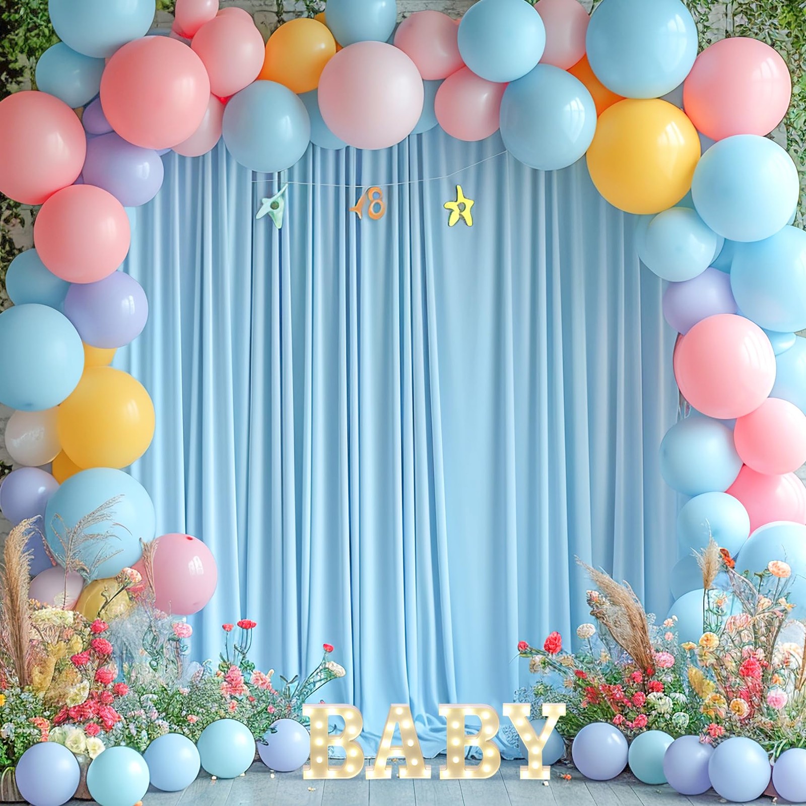 Baby Blue Backdrop Curtain 8×10 Ft 2 Panels Wrinkle Free Photo Drapes Decor