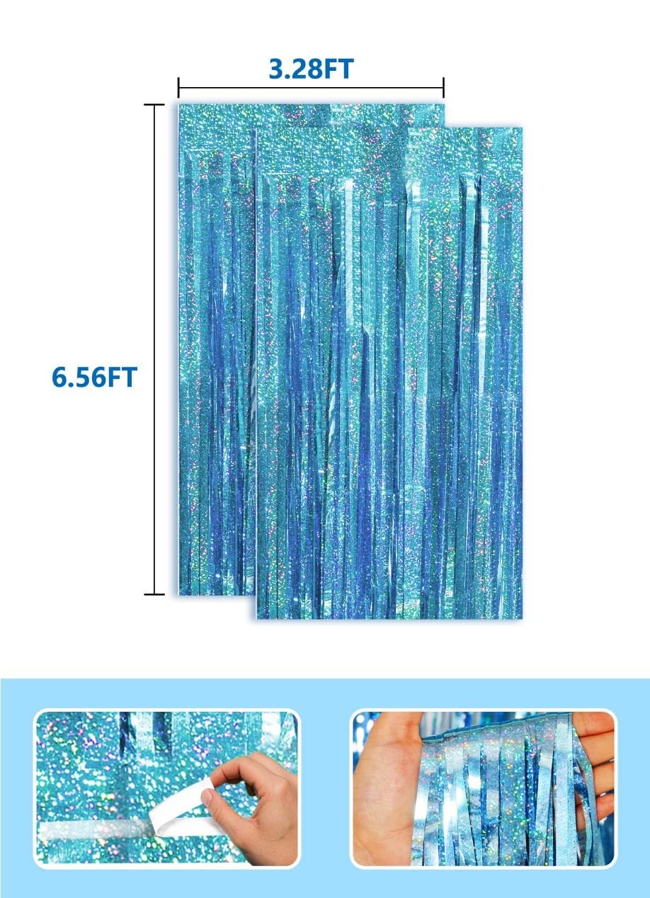 Blue Birthday Decorations Curtain Streamers Ocean Princess Booth 2 Pack,