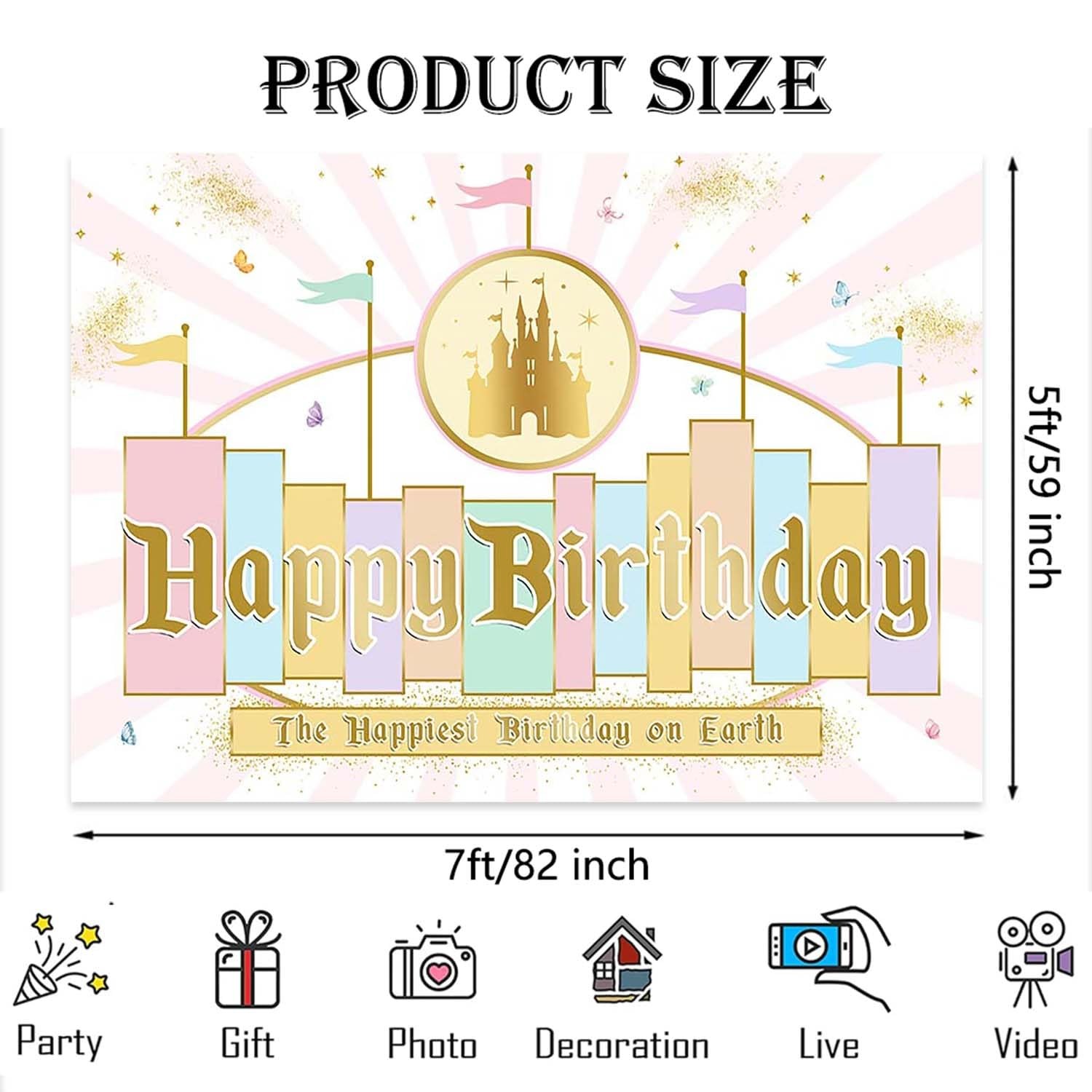 Princess Castle Birthday Backdrop Pastel Rainbow Stripes Magical Background G…