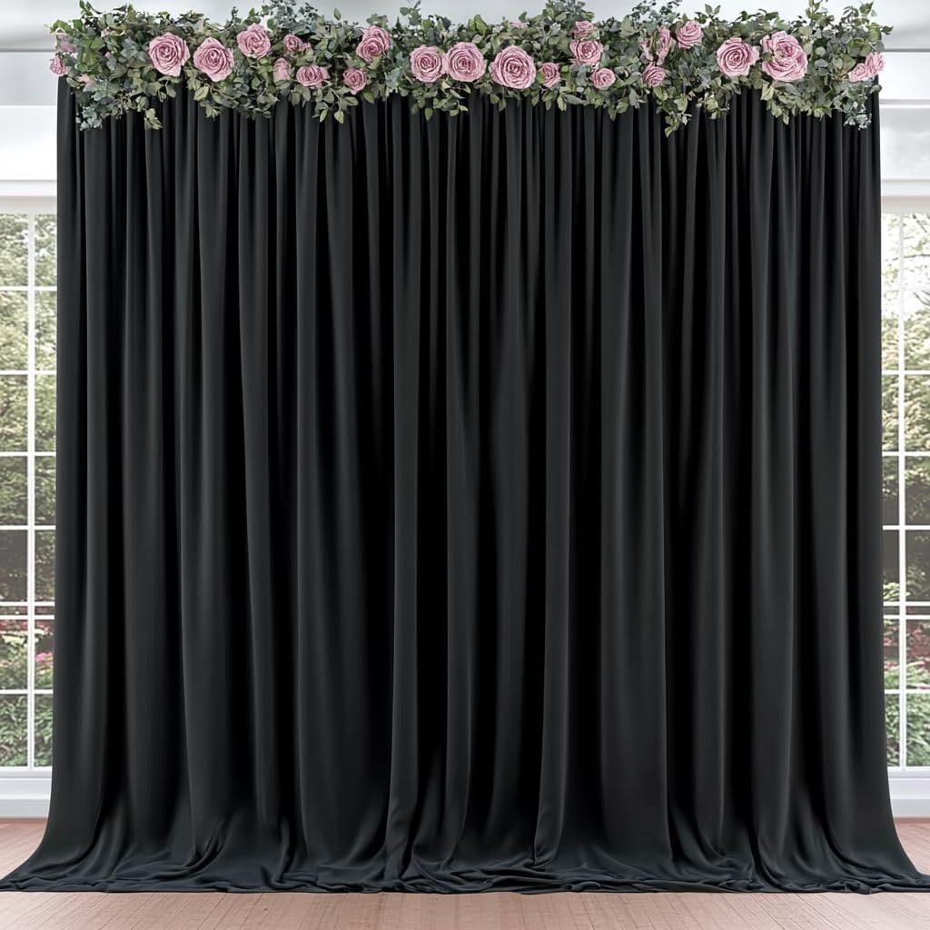 8 PCS 5×10 FT Thick Black Polyester Backdrop Curtains Wedding Photo Drapes