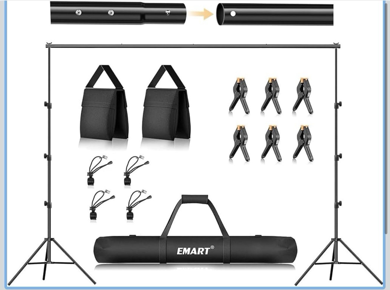 Emart Photo Backdrop Support Stand Kit 3×2.6m Telescopic Metal Black w/ Bag
