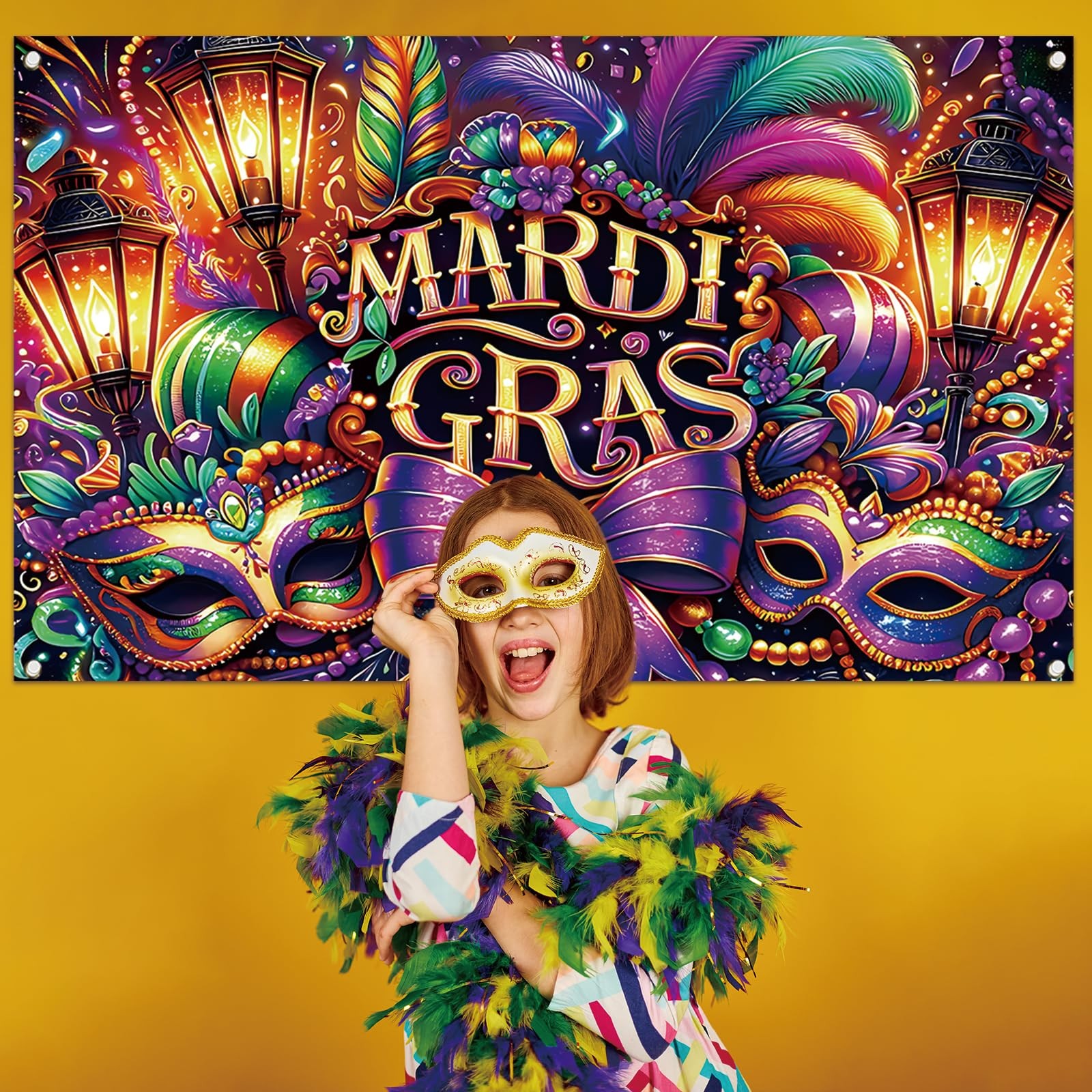 Mardi Gras Photo Backdrop New Orleans Carnival Masquerade Home Party Decor