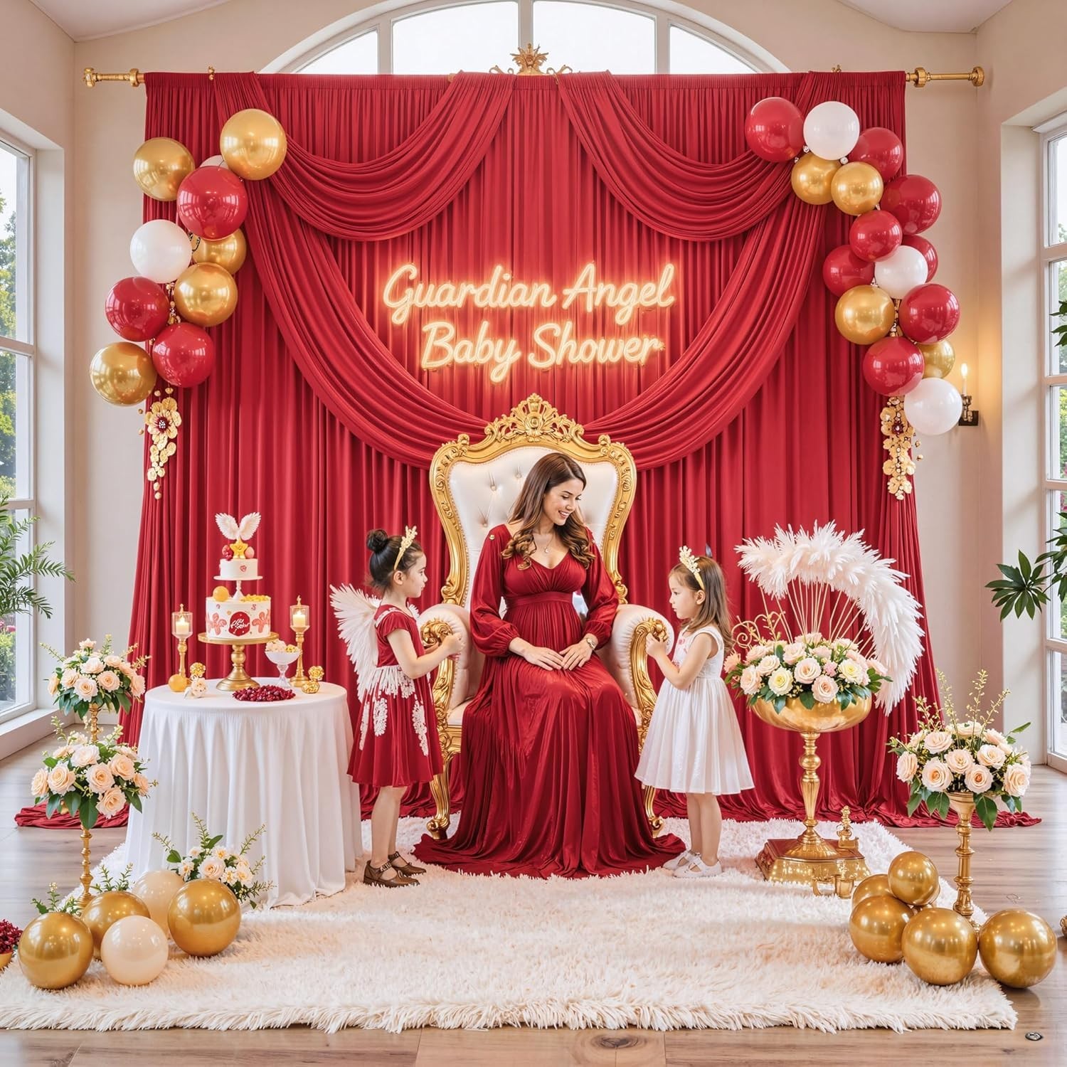 10ft x 8ft Wrinkle Free Red Backdrop Curtains for Parties, Polyester Photo Ba…