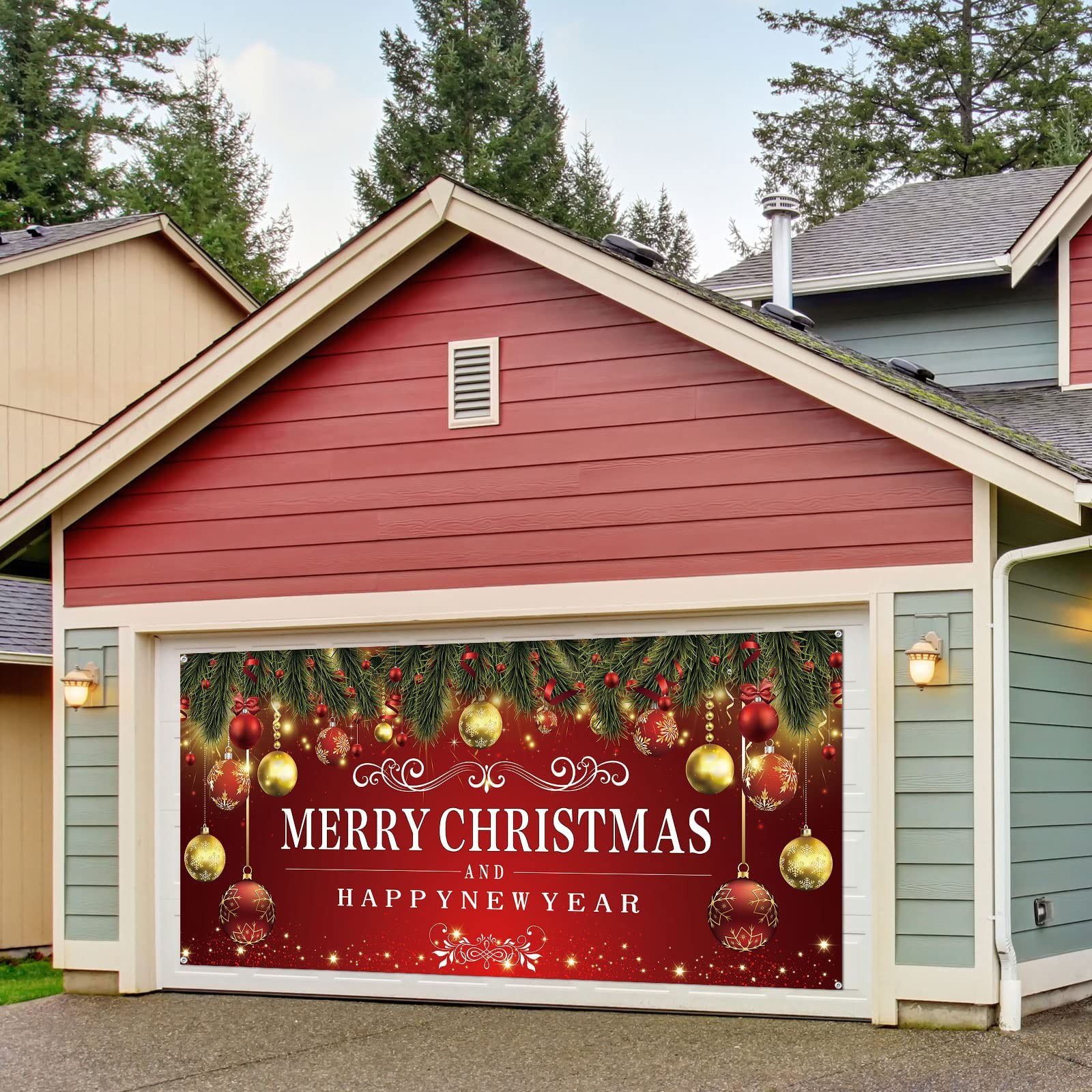 Newwiee Christmas Garage Door Decorations Cover Banner 6 x 13 ft Garage Door …