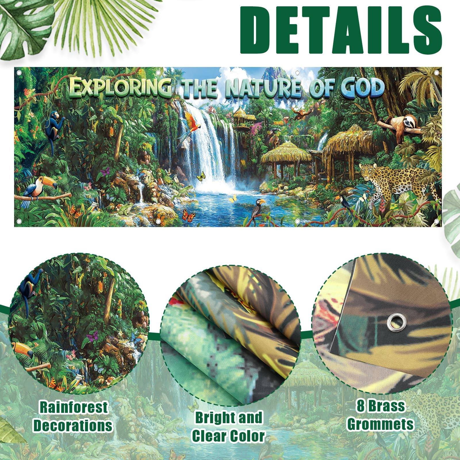 18×6 ft VBS 2026 Bible Rainforest Waterfalls Background Vacation Bible School…