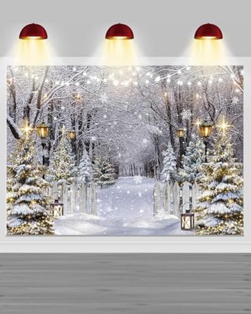 White Snow Forest Backdrop – 7x5ft (82″x60″) – Winter Scene