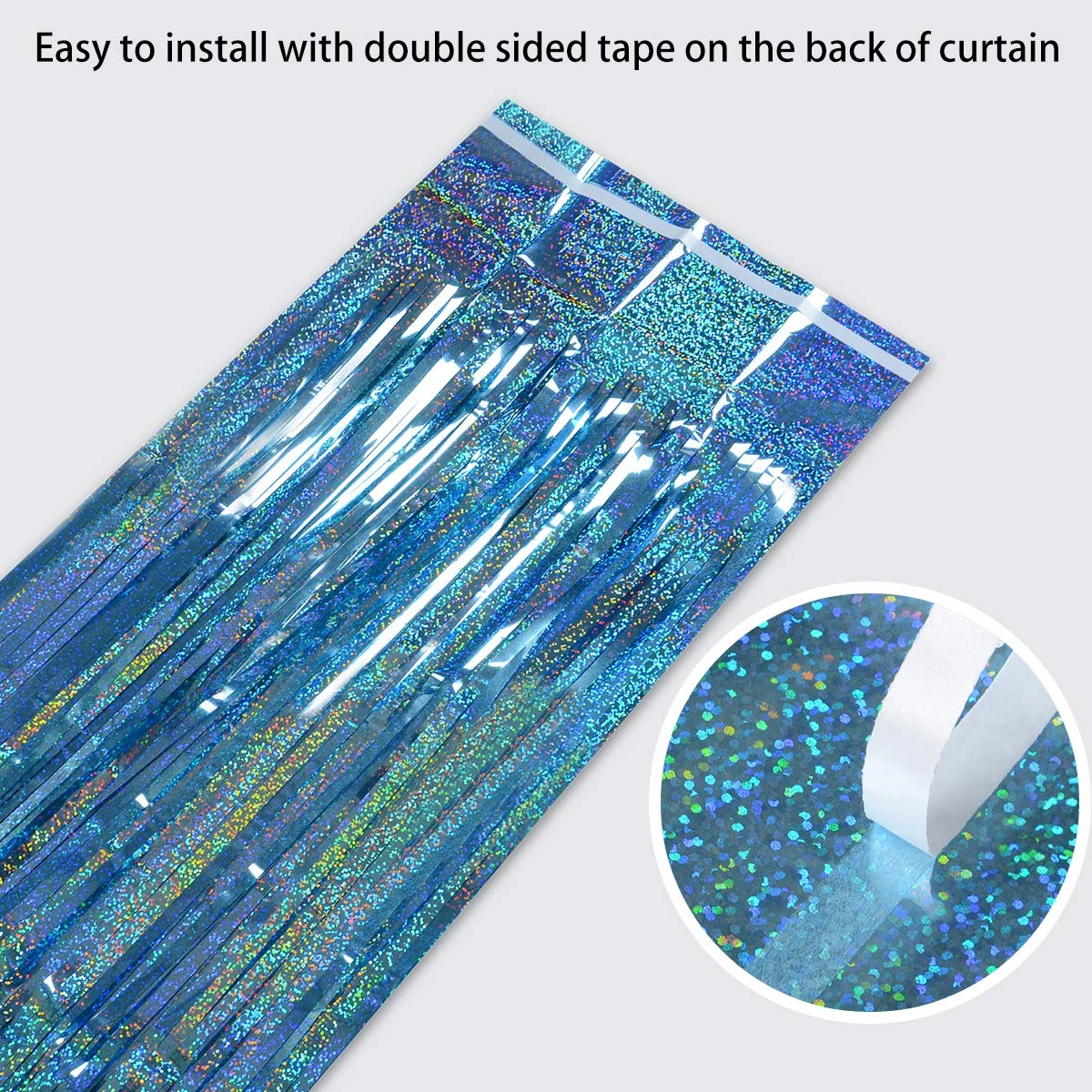 3 Pack 3.2 x 8.2 Ft Foil Fringe Curtain Light Blue Easter Decorations Backdrop