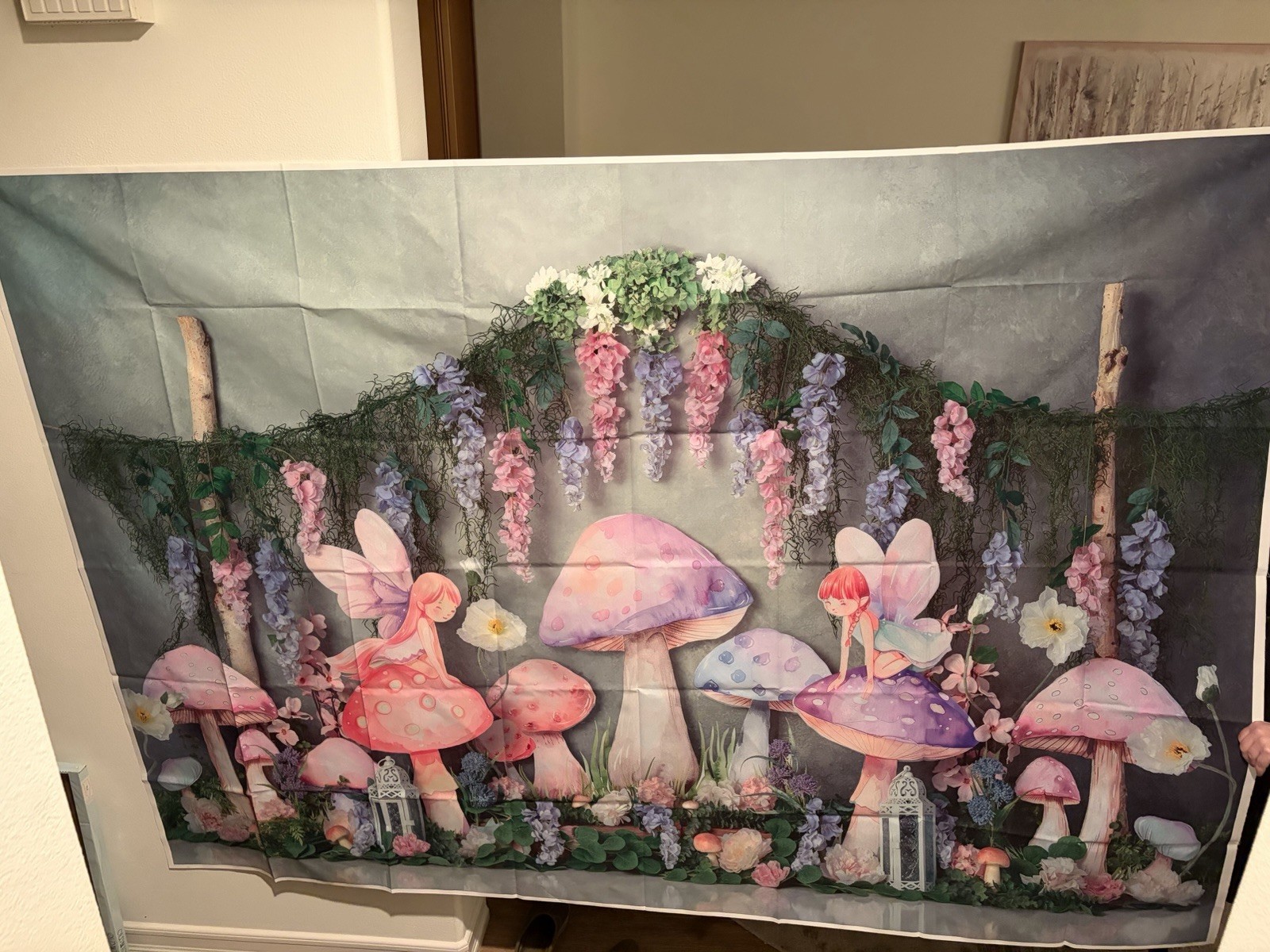 Fairy Mushroom Backdrop Enchanted Garden Photo Background Pink Purple 7 Ft X 5