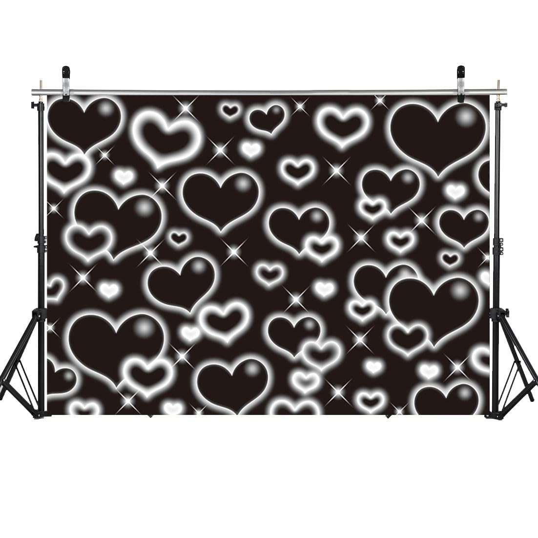 Black Heart Party Photo Backdrop 7x5FT Early 2000s Backdrops for Photoshoot L…