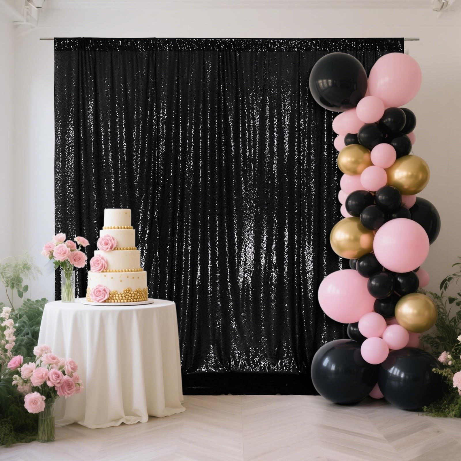 Sequin Backdrop 6×8 Feet Black Curtain Background Halloween Wedding Party