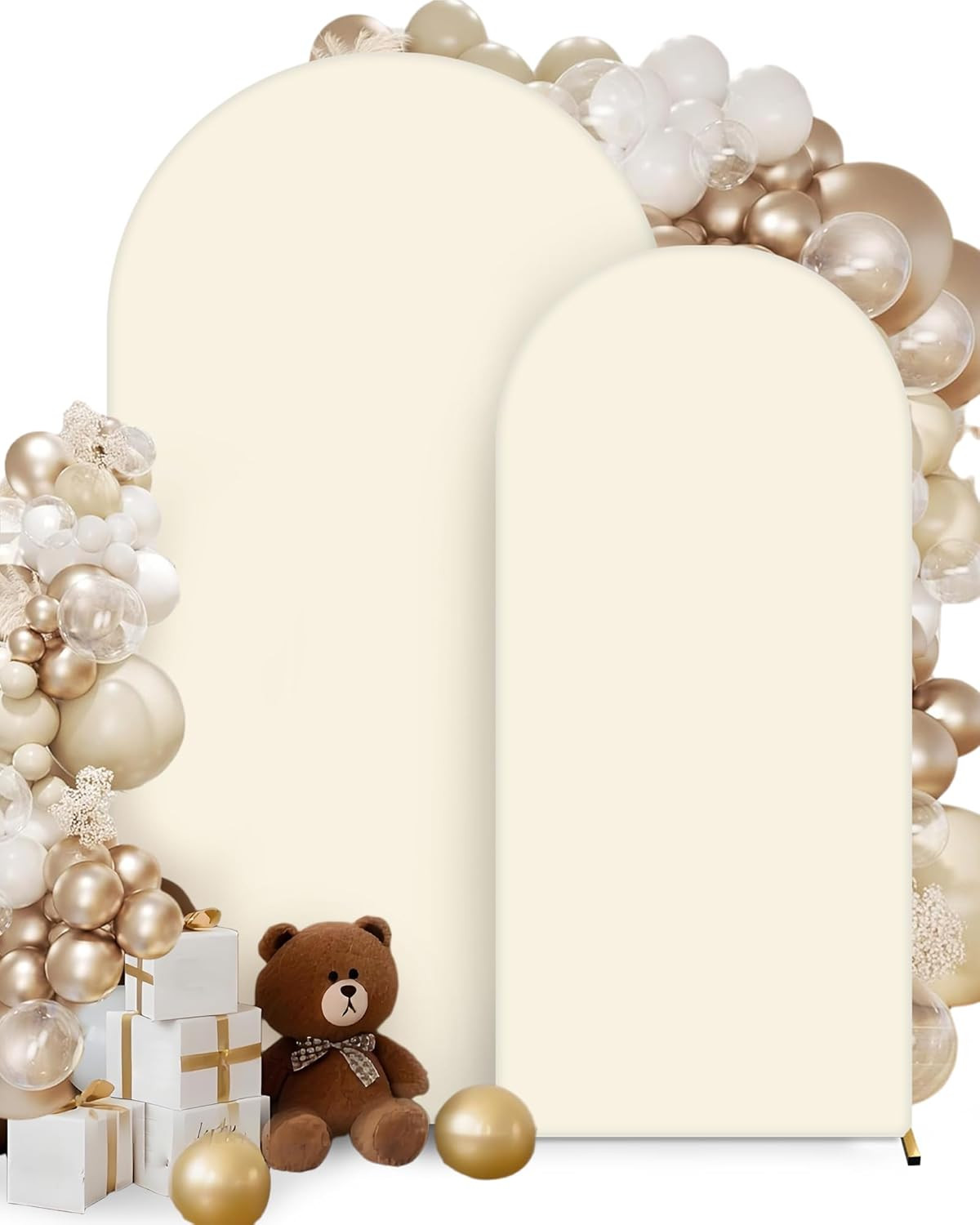 Stretchy Arch Backdrop Cover Set, Beige, 7.2Ft and 6Ft | Spandex, 2 Sided, Perfe