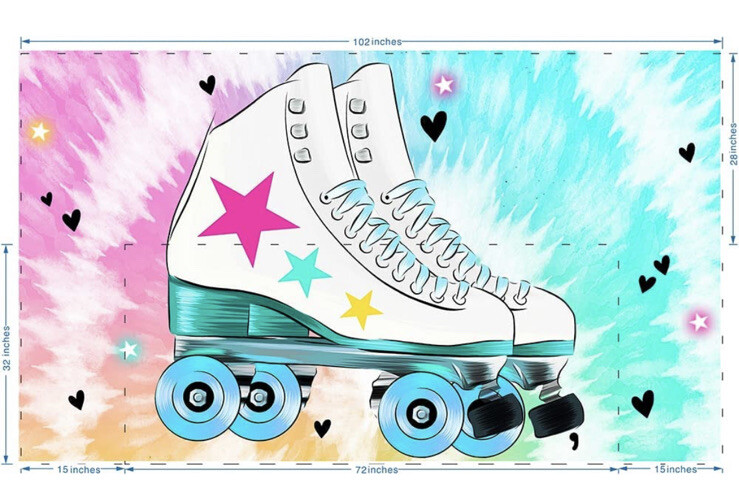 Roller Skating Birthday Backdrop Let’S Roll Skate Background Girls Rainbow Neon