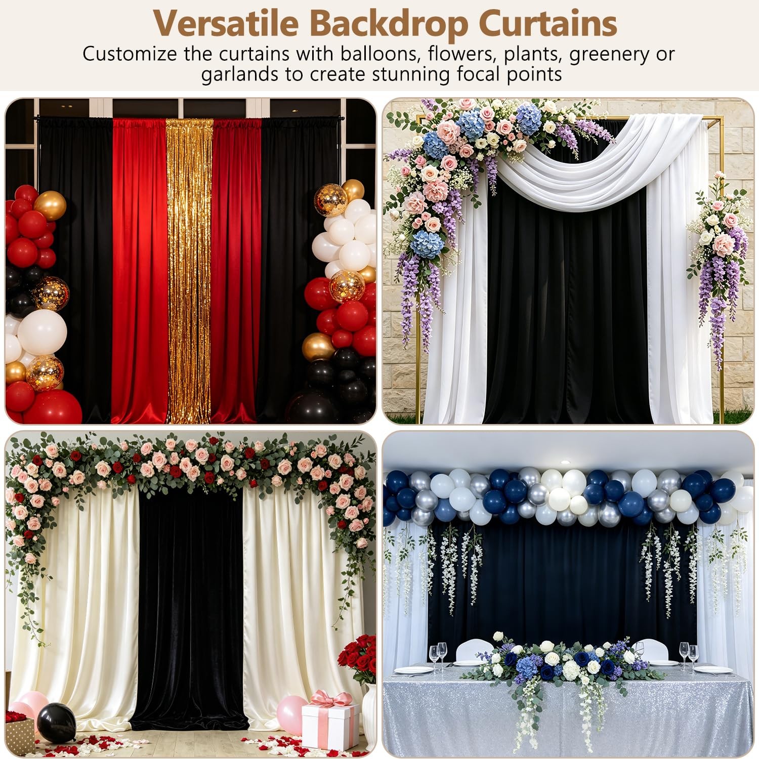 4 PCS 20×10 FT Black Backdrop Curtains Wrinkle Free Photo Draping Background