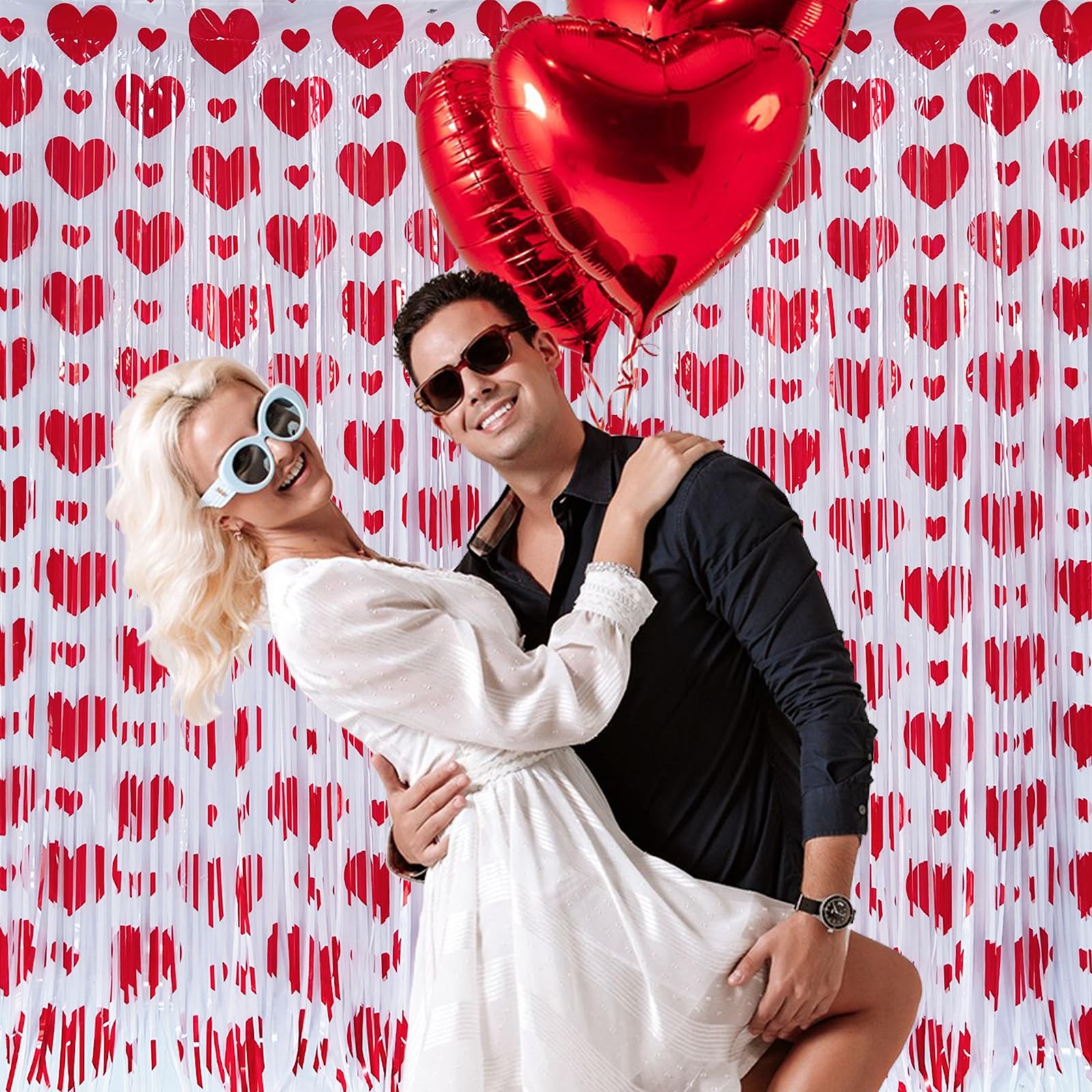 Heart Tinsel Foil Fringe Curtain Red Valentine Party Streamer Backdrop 2 Packs