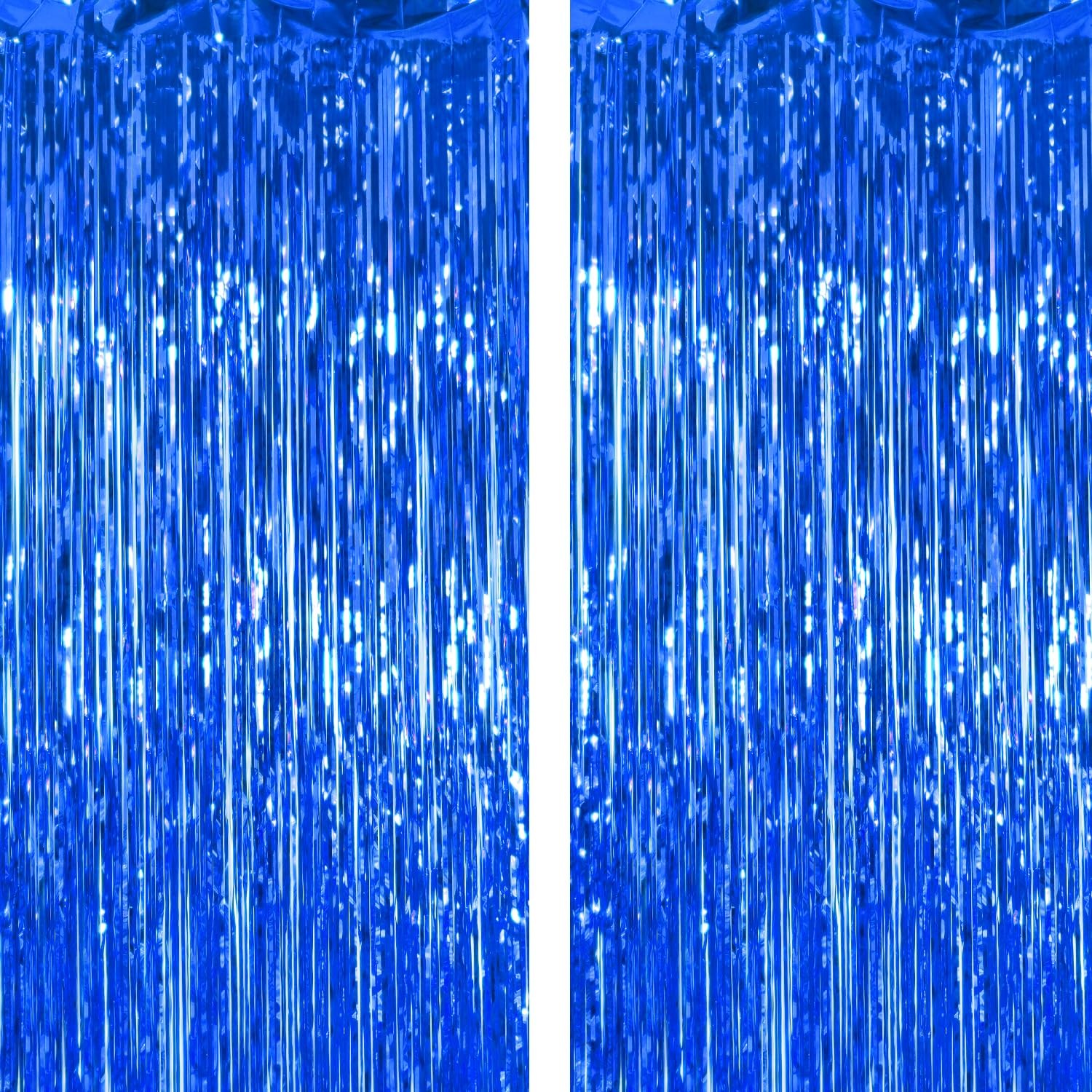 2 Pack Thickened Royal Blue Metallic Foil Fringe Curtains 2 Pack,