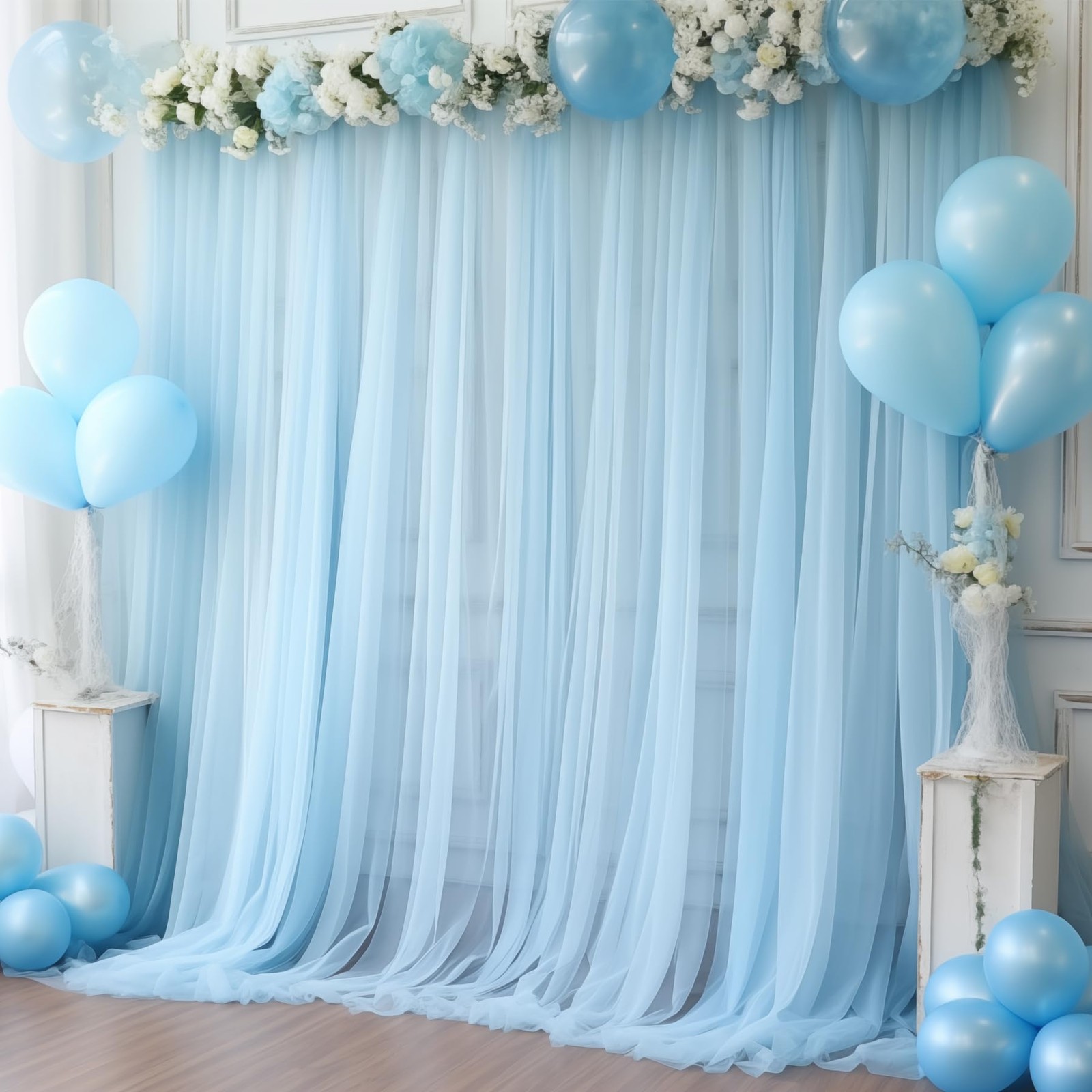 20x10ft Blue Tulle Backdrop Curtains Sheer Photo Background Drapes Party