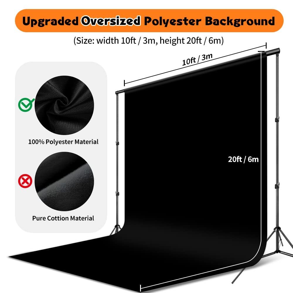 10x20ft Black Backdrop Background for Photography Black Backdrop Screen 3mx6m…