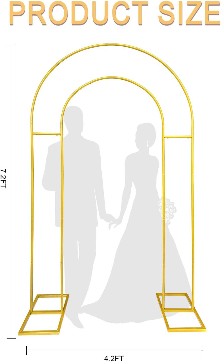7.2FT Gold Double Arch Backdrop Stand for Weddings, Parties & Photos