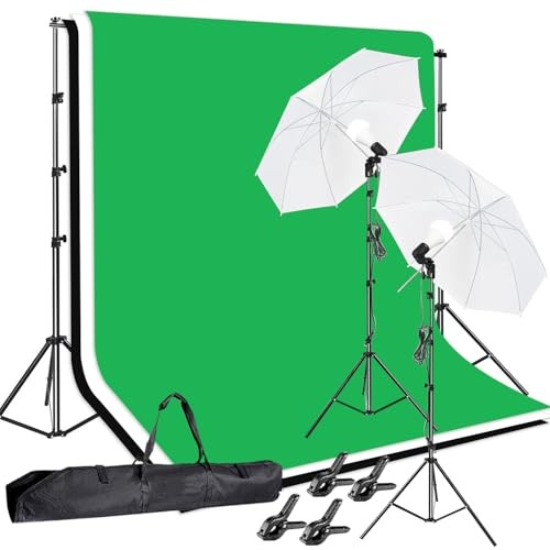 Photo Video Studio 10 x 8.5ft Stand with Muslin Backdrop (Green /White /Black)