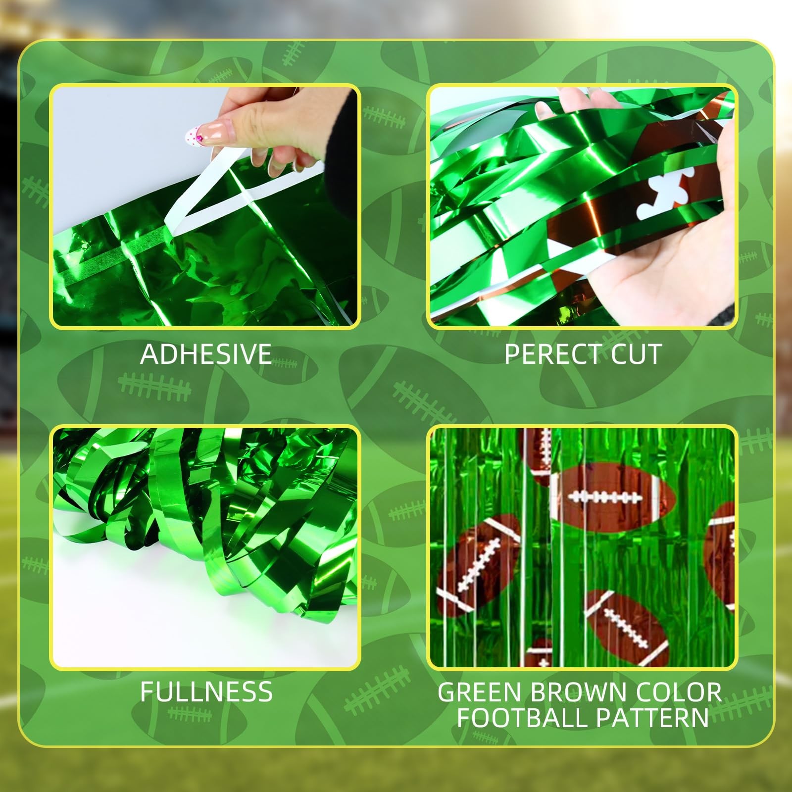 3 Pack Football Party Decorations, Foil Fringe Curtain Backdrop 3.3×6.6 ft fo…