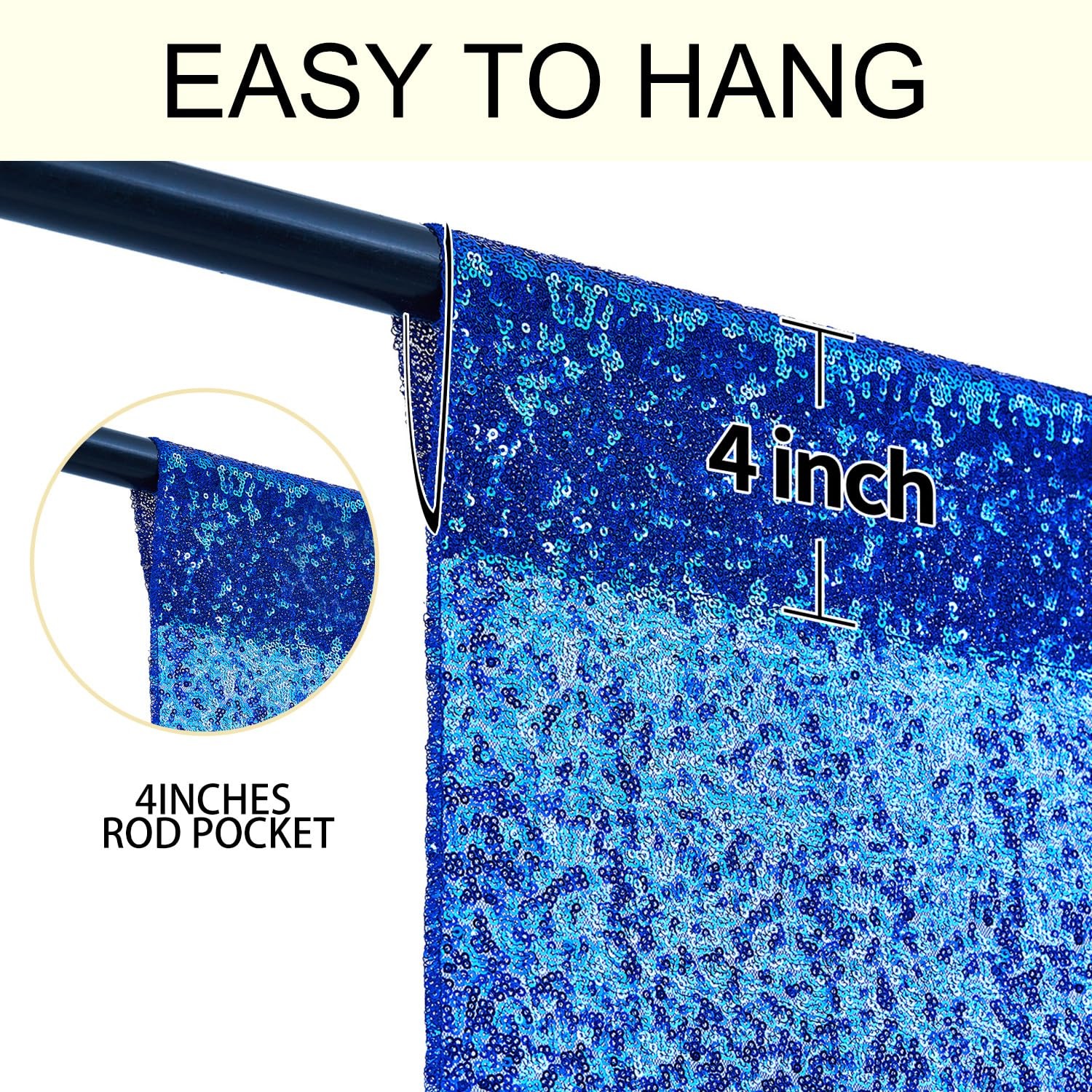 2×8FT-2PCS Royal Blue Sequin Backdrop Curtains Panels, Photography Backdrop G…